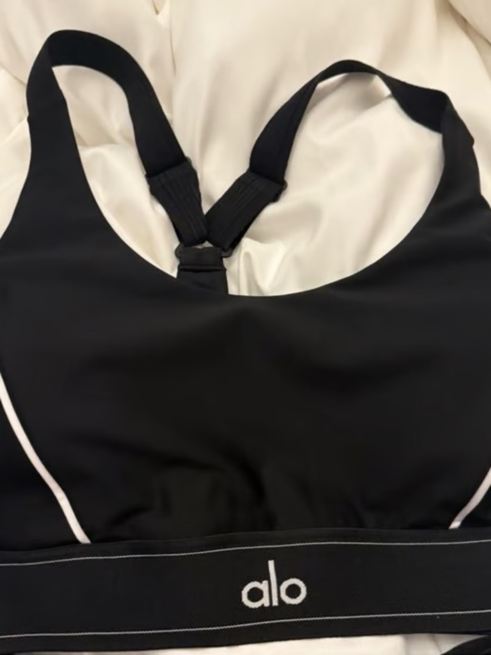 ALO Yoga Black Sports Bra with White Trim